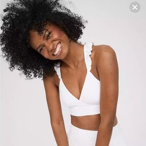 NWT Offline by Aerie Real Xtra Ruffle Sports Bra in White